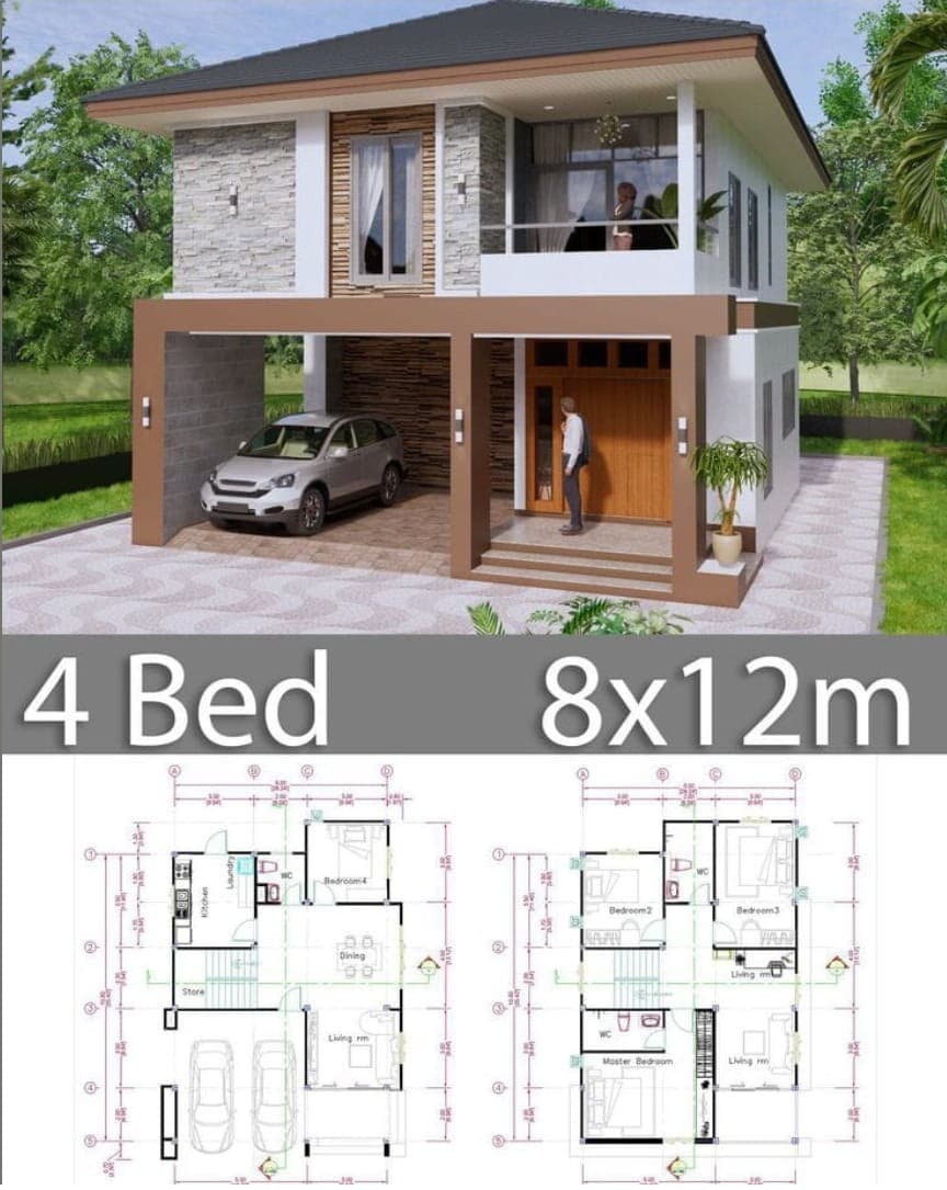 İki Katlı Ev 3D Mimari Kat Planı